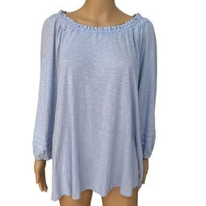 J. Jill light blue cotton blend boat neck top blouse size L